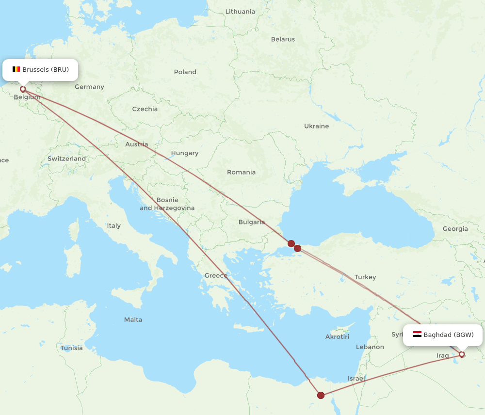 BGW-BRU flight routes