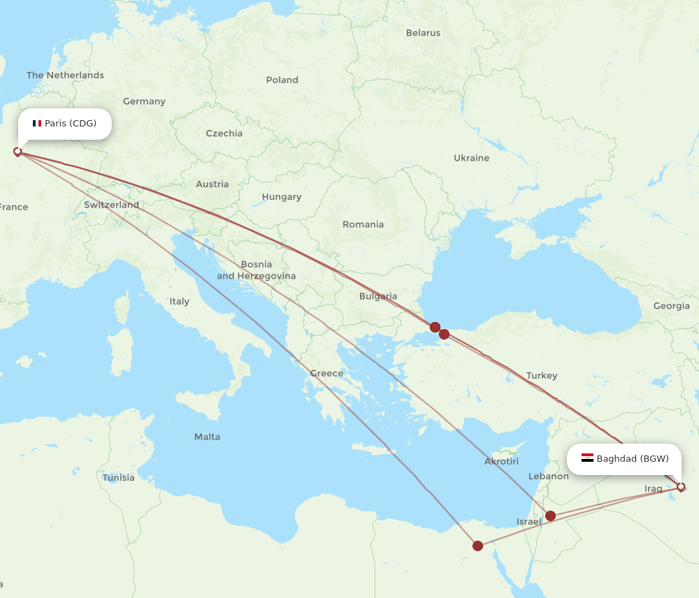 BGW-CDG flight routes