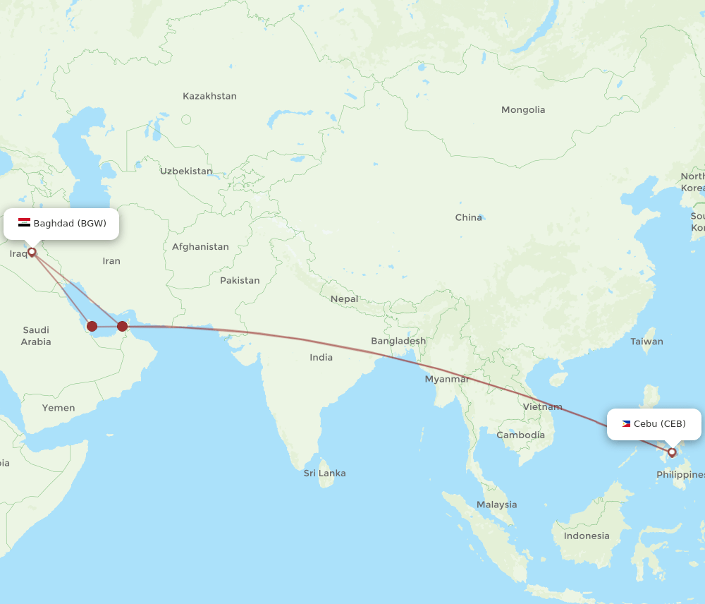 BGW to CEB flights and routes map