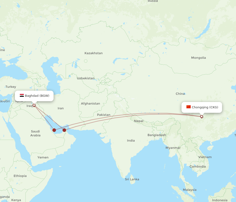 BGW to CKG flights and routes map