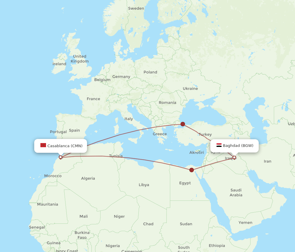 BGW-CMN flight routes