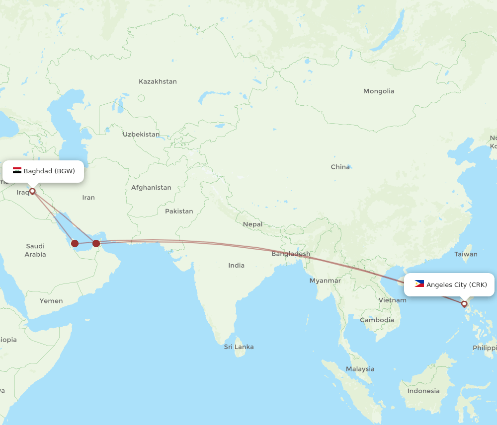 BGW-CRK flight routes