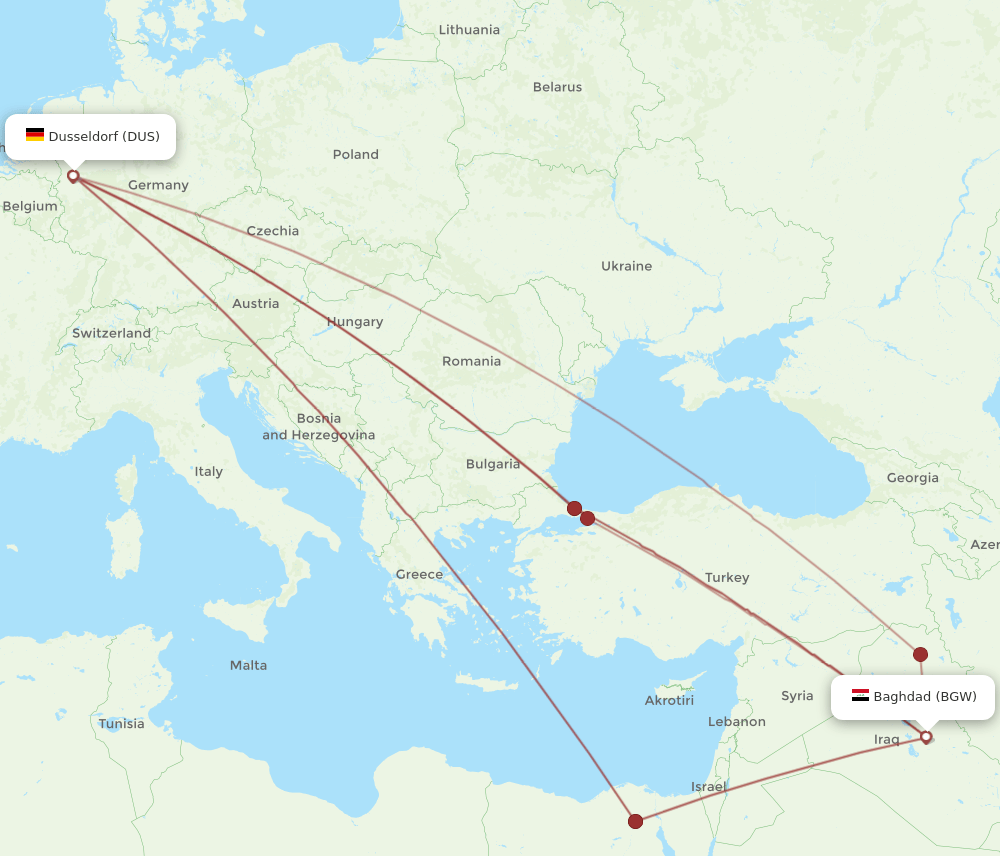 BGW to DUS flights and routes map