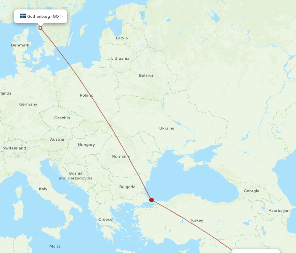 BGW to GOT flights and routes map