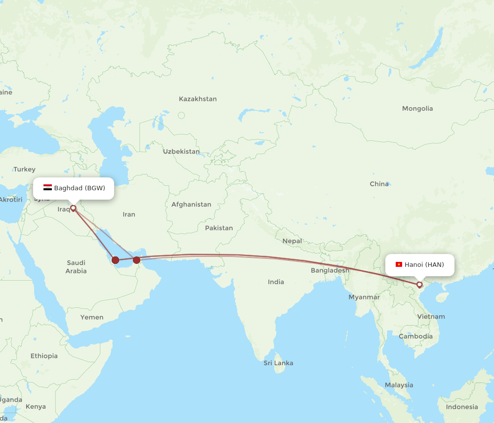 BGW-HAN flight routes