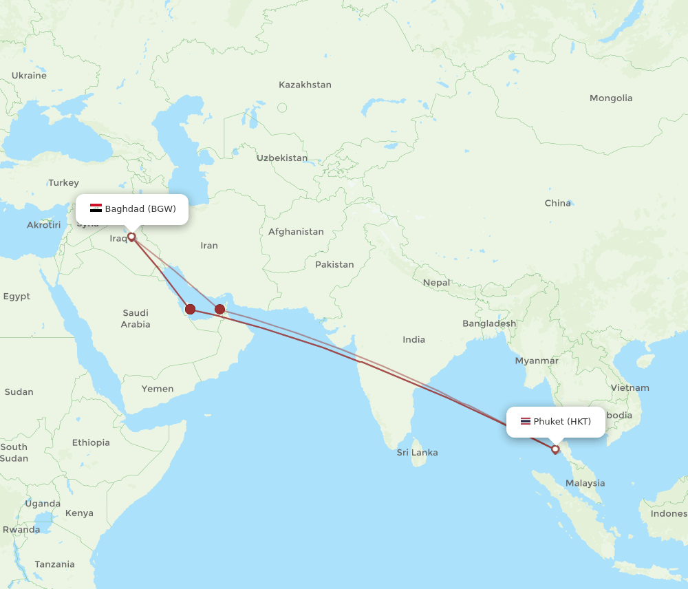 BGW-HKT flight routes