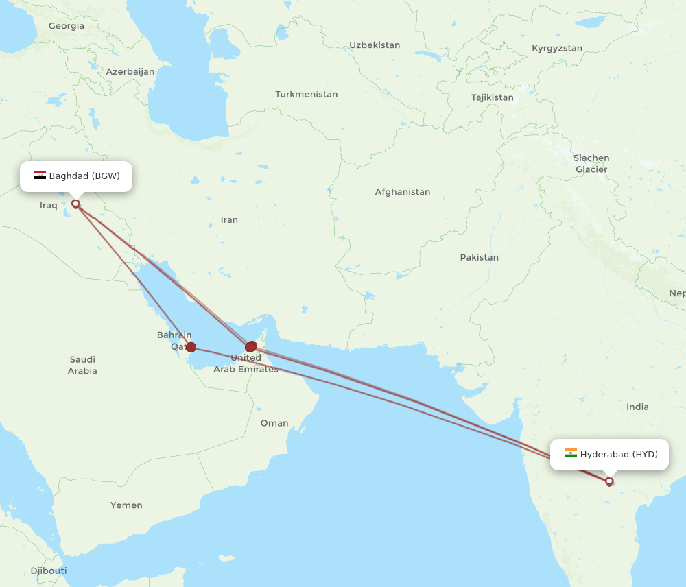 BGW-HYD flight routes