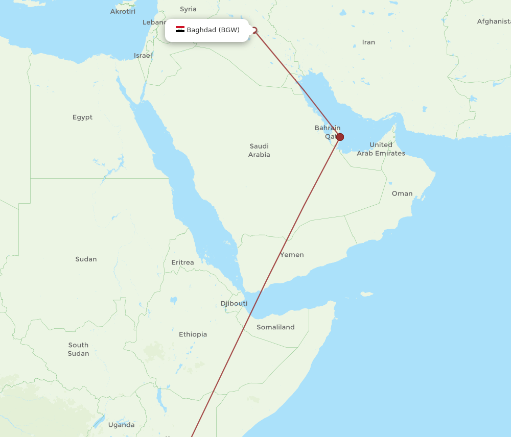 BGW-JRO flight routes
