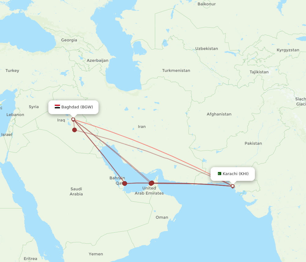 BGW-KHI flight routes