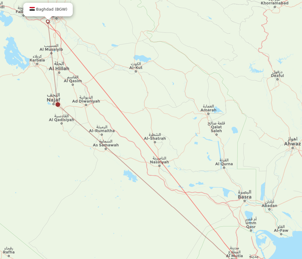 BGW-KWI flight routes
