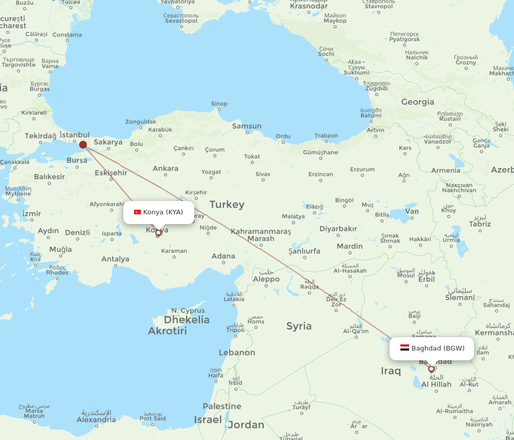 KYA to BGW flights and routes map
