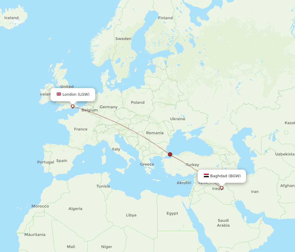 BGW-LGW flight routes