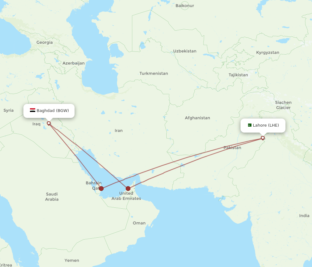 BGW-LHE flight routes