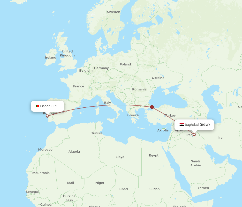 BGW-LIS flight routes