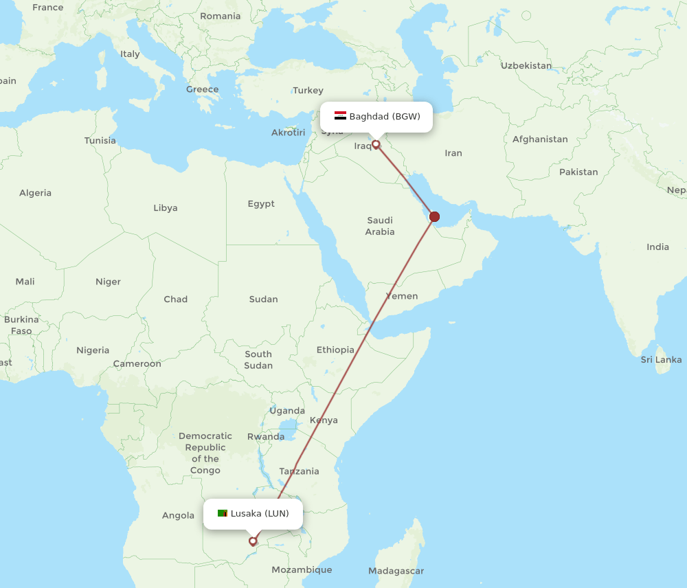 BGW-LUN flight routes