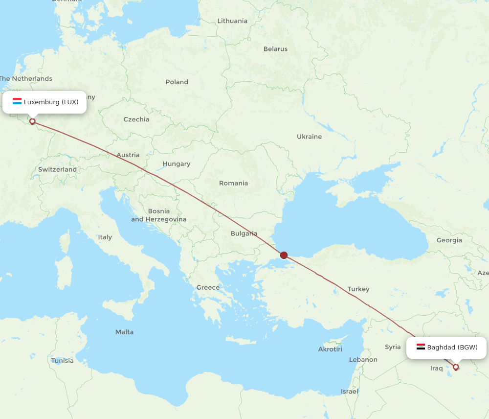 BGW-LUX flight routes