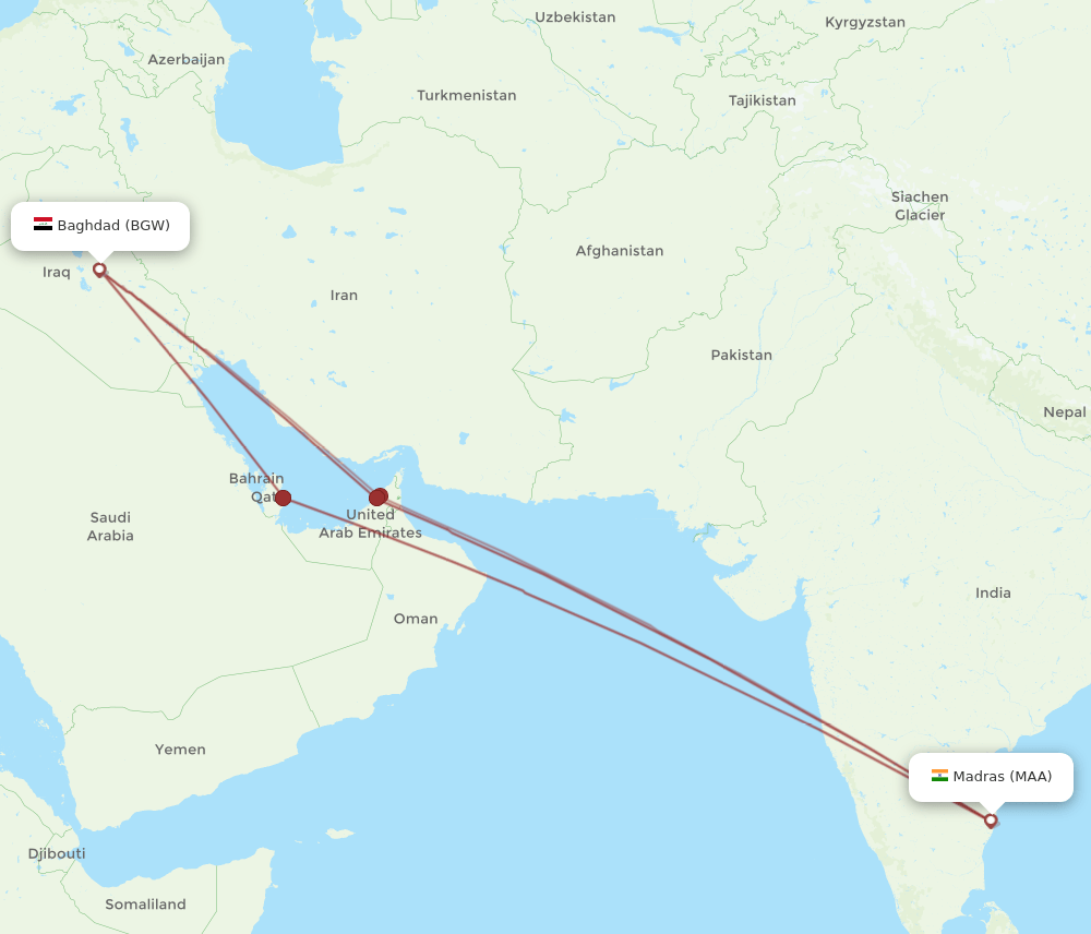 BGW-MAA flight routes