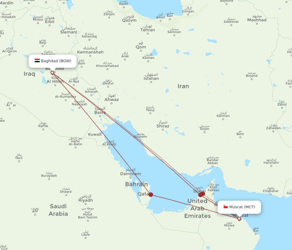 BGW-MCT flight routes