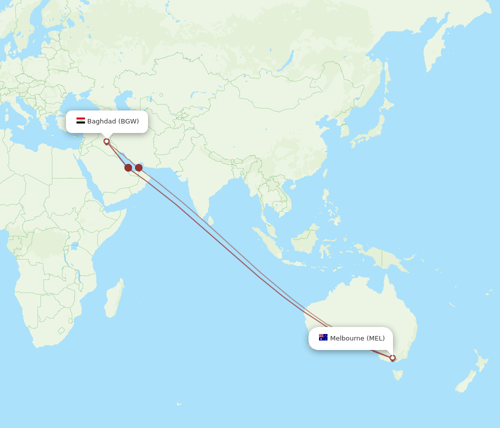 BGW-MEL flight routes