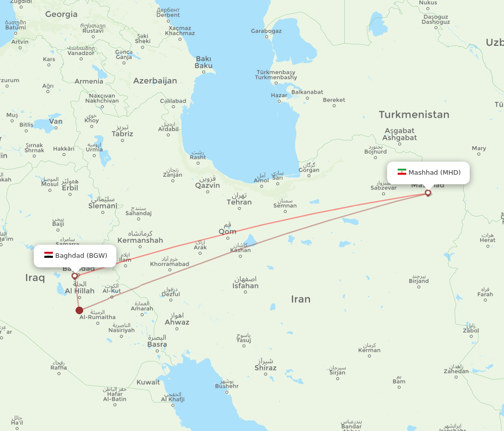 BGW to MHD flights and routes map