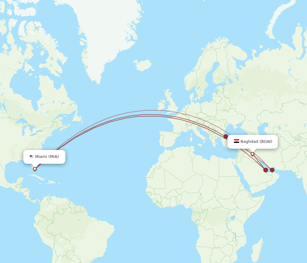 BGW-MIA flight routes