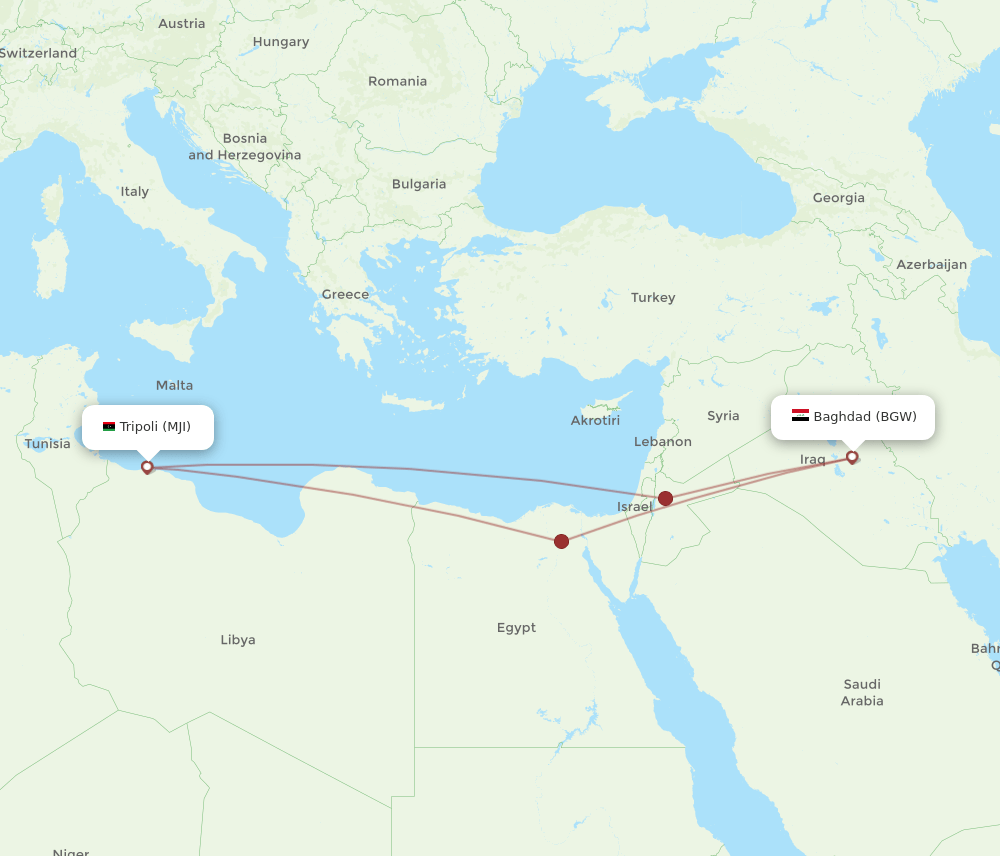 BGW-MJI flight routes