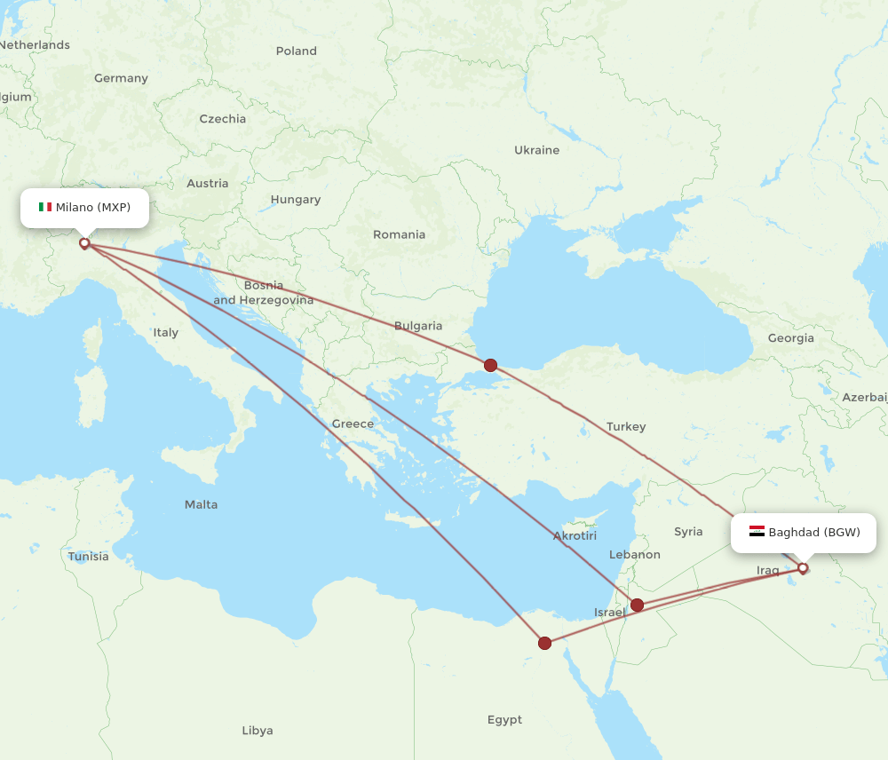 BGW-MXP flight routes