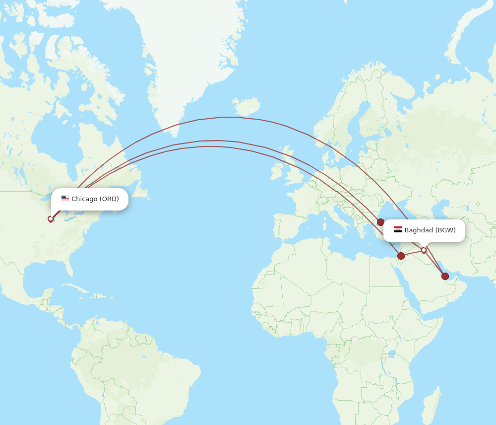 BGW to ORD flights and routes map