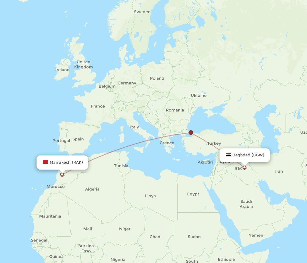 BGW-RAK flight routes