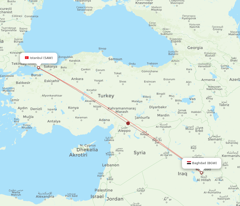 Baghdad - Istanbul route map and flight paths