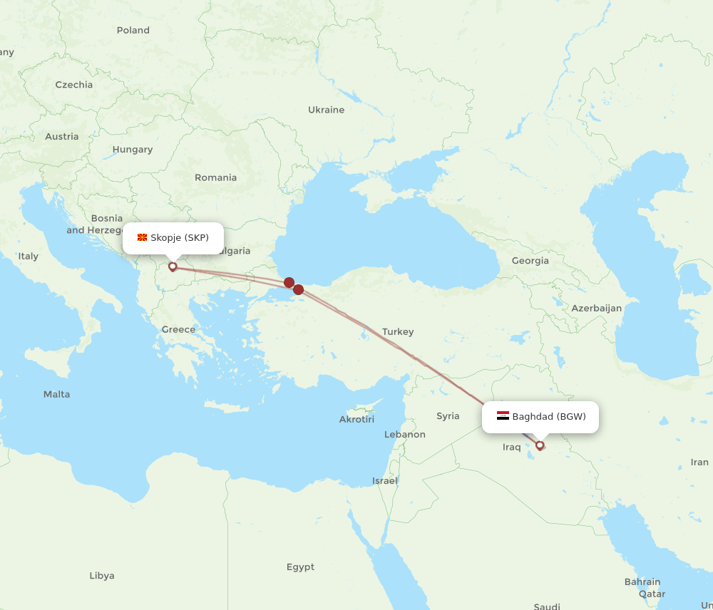 BGW-SKP flight routes
