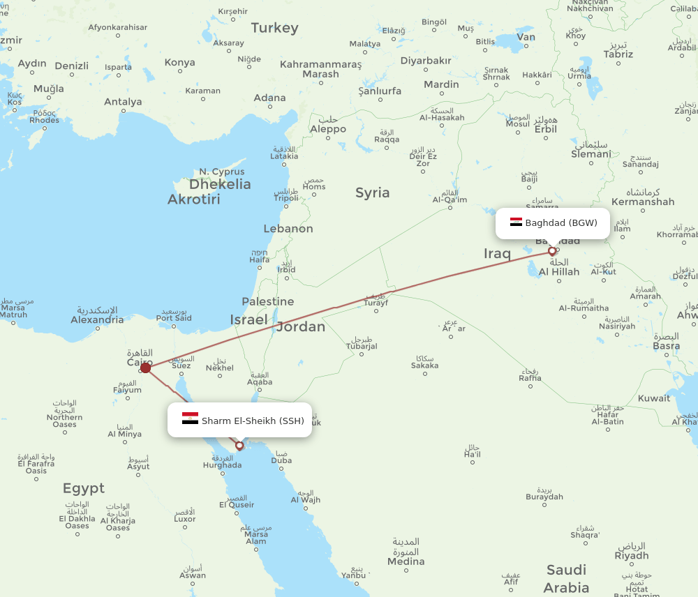 BGW-SSH flight routes