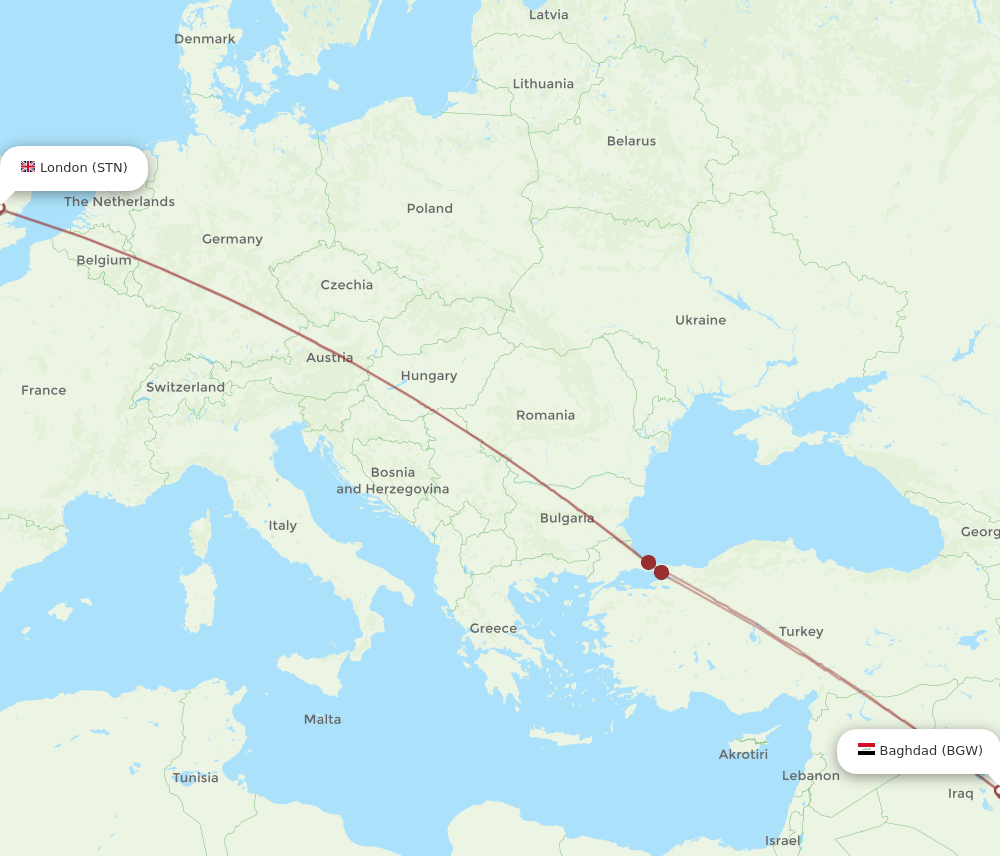 BGW-STN flight routes