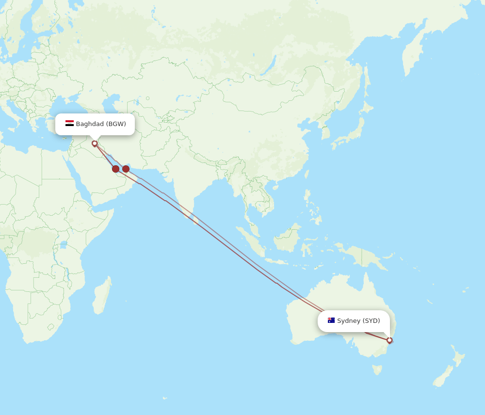 BGW-SYD flight routes