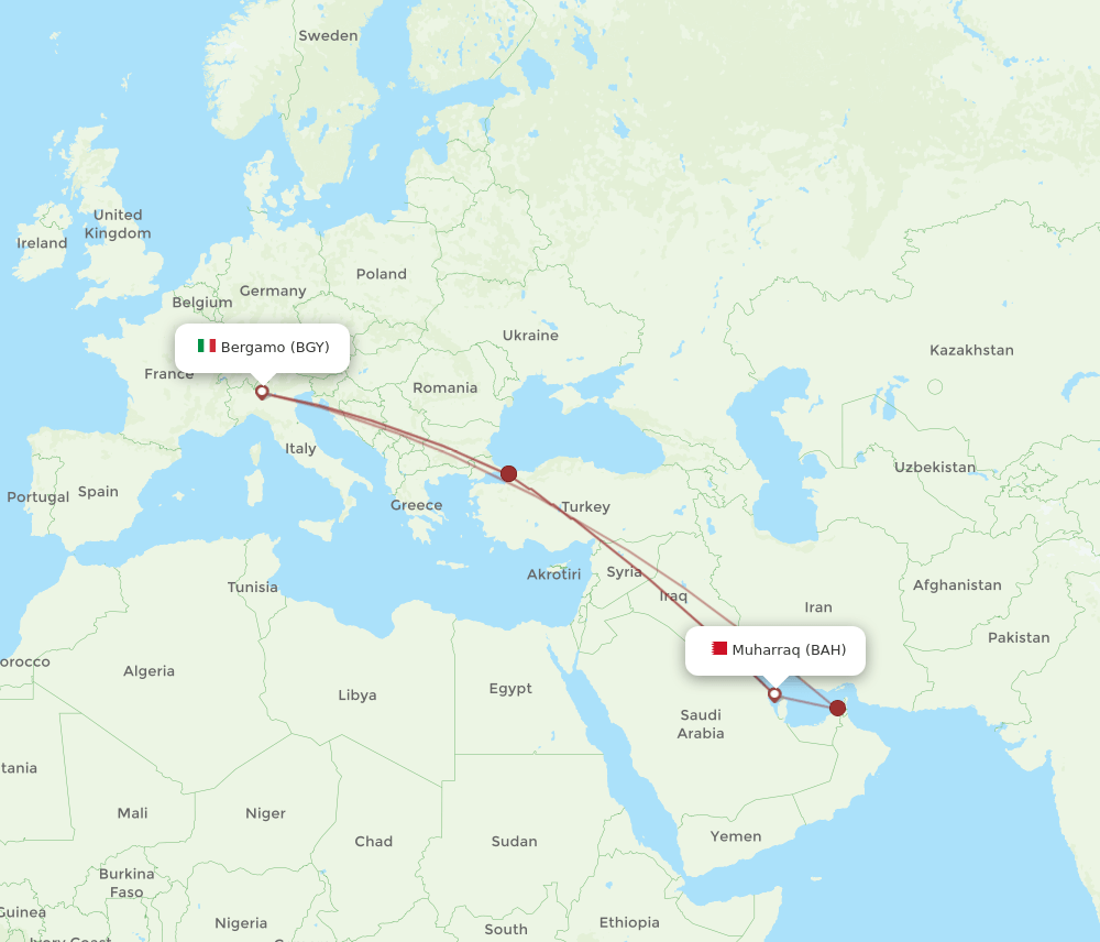 BGY-BAH flight routes
