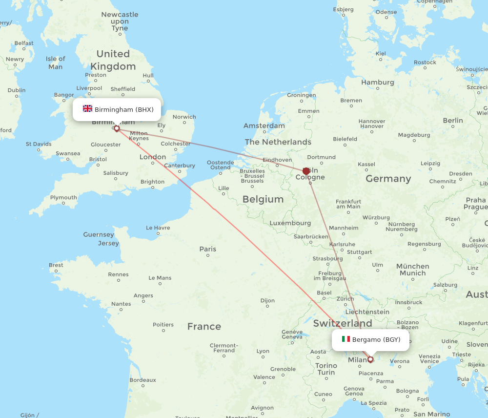 BGY to BHX flights and routes map