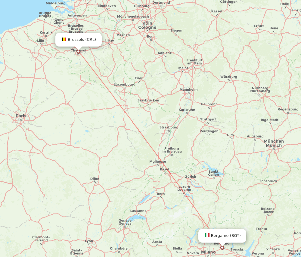 Milan - Brussels route map and flight paths