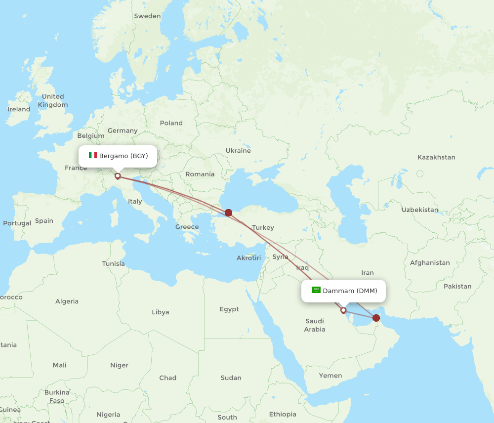 BGY-DMM flight routes
