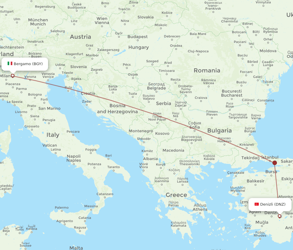 BGY-DNZ flight routes