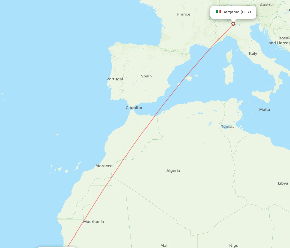 Milan - Dakar route map and flight paths