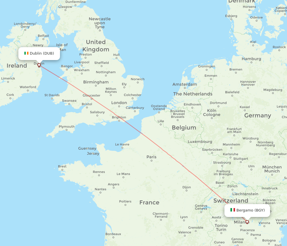 BGY to DUB flights and routes map