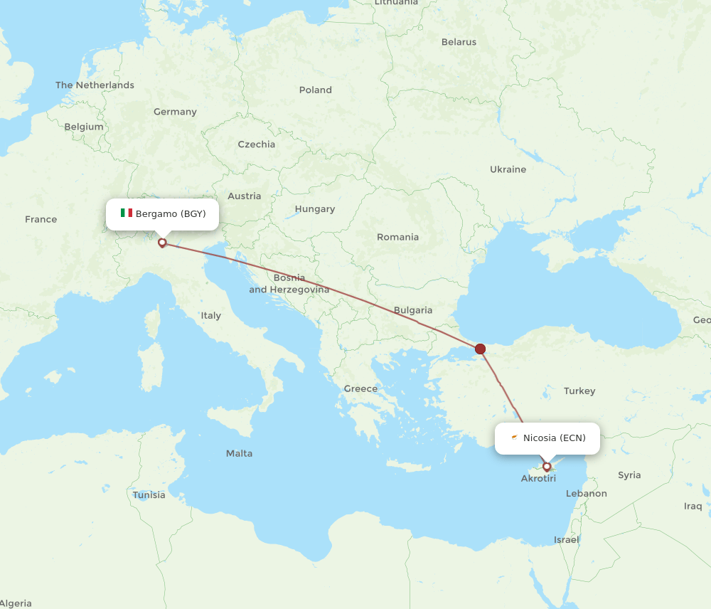 BGY to ECN flights and routes map