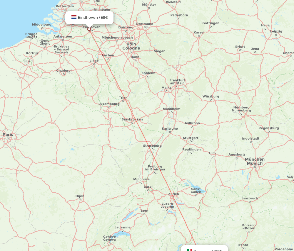 BGY to EIN flights and routes map