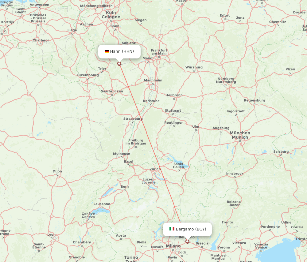 BGY to HHN flights and routes map