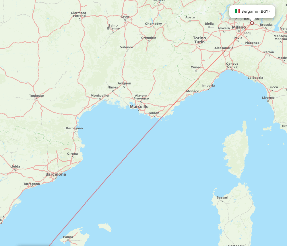 Milan - Ibiza route map and flight paths