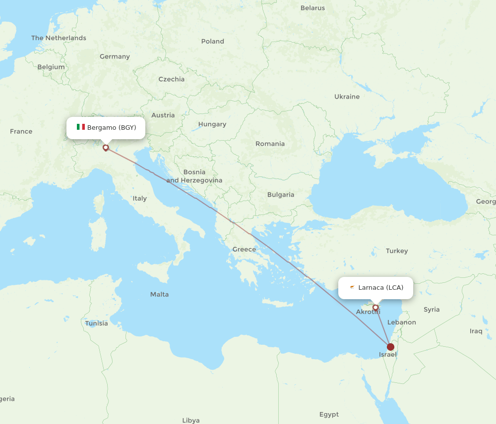 Milan - Larnaca route map and flight paths