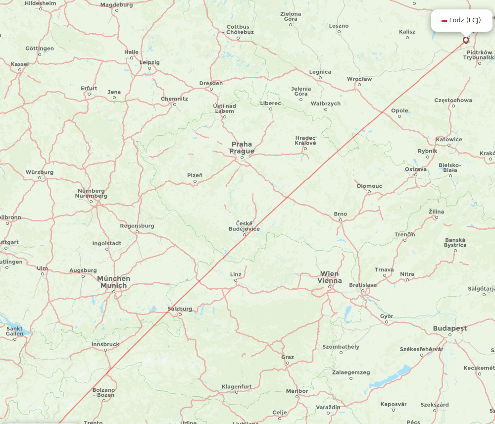 BGY to LCJ flights and routes map