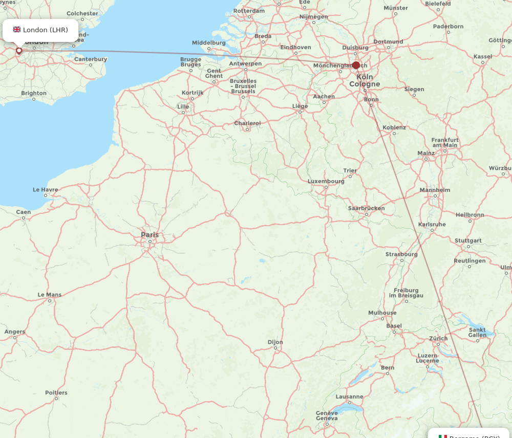 BGY to LHR flights and routes map