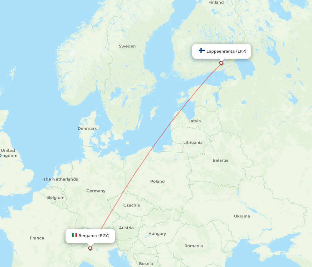Milan - Lappeenranta route map and flight paths