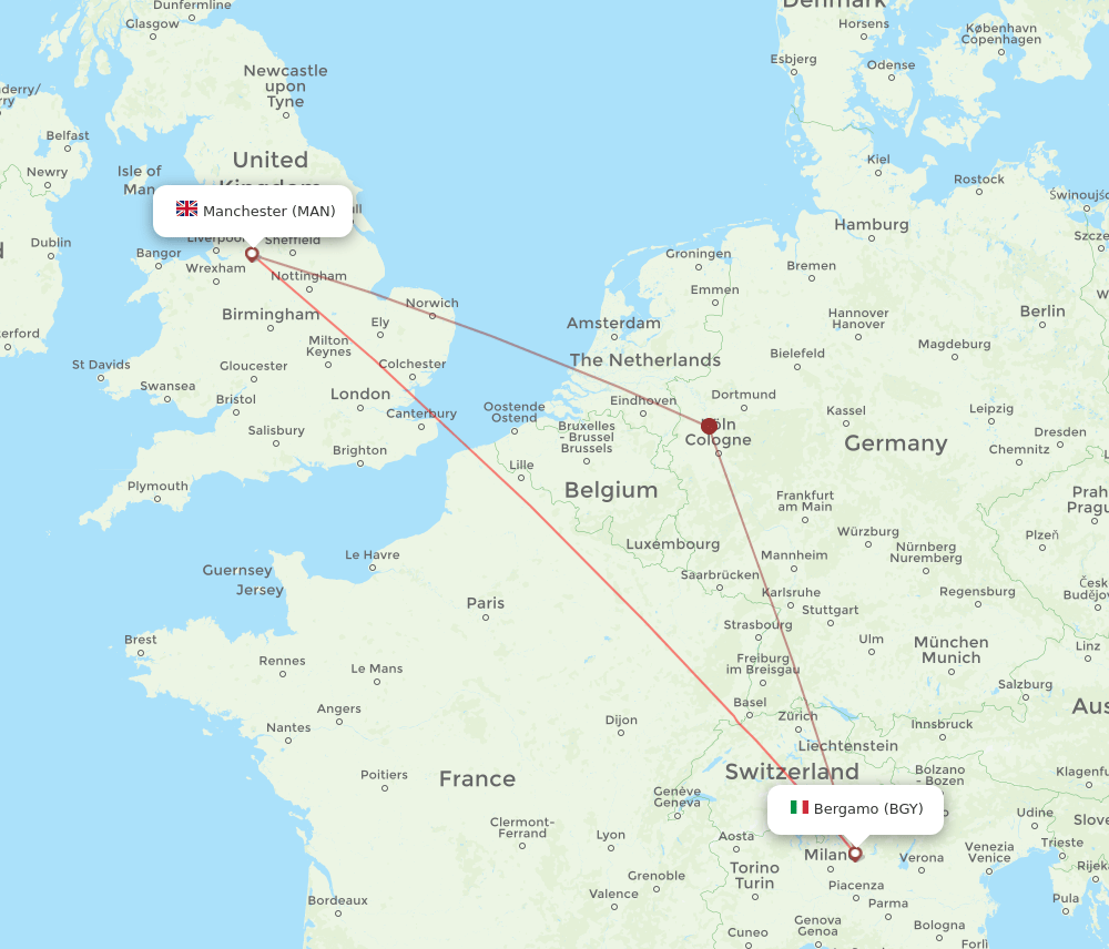 BGY to MAN flights and routes map